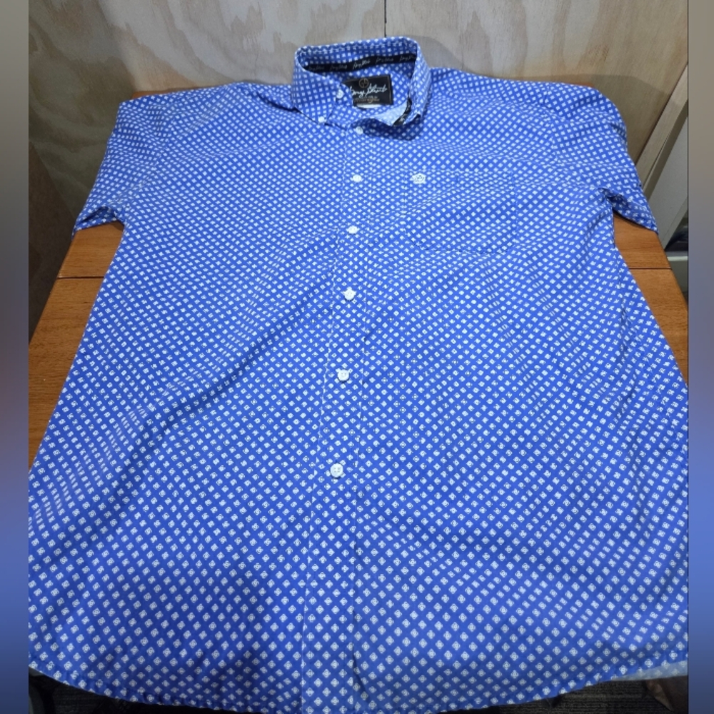 George Strait Collection by Wrangler Blue Button Up Shirt‎ Men’s Large Western